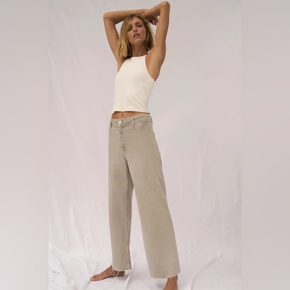 ZARA The Marine Straight Tan Cropped Jeans Size 4 Wide Leg Distressed - Picture 1 of 4
